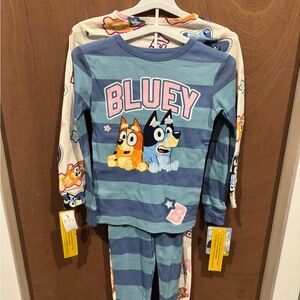 Bluey Kids Pajama Set - Striped Blue and White